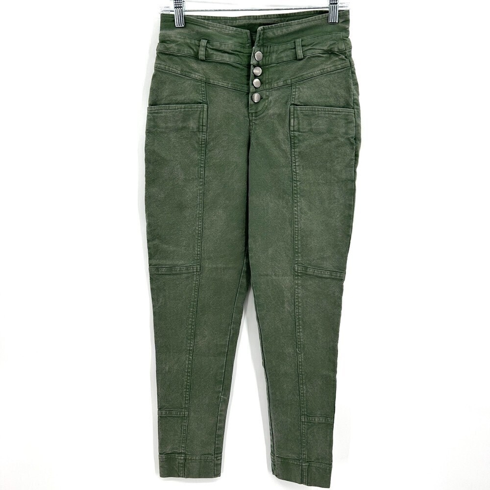 NWT CHASER Vintage Green High Rise Moto Utility Distressed Skinny Jeans Small